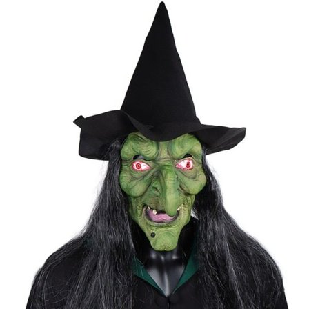 Halloween Rædsel Gammel Heks Maske med Hat Grønt Ansigt Stor Næse Gamle Kvinder Kostume Fest Rekvisitter
