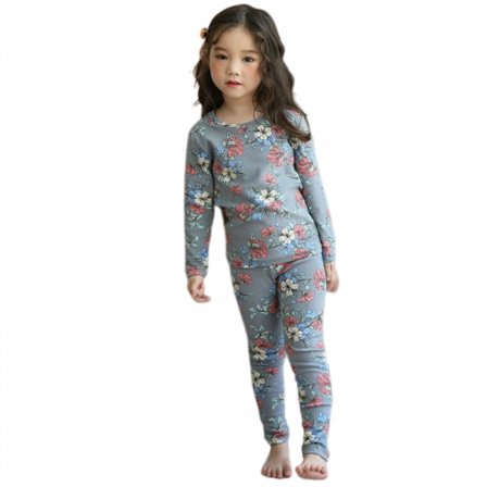 Flickor Pyjamas Set Pjs 100% Bomull, S(Blossoming Flowers)
