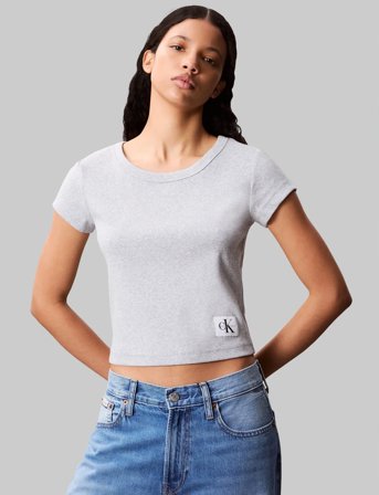 Calvin Klein Jeans A- Woven Label 2X2 Rib Baby Tee - White - L