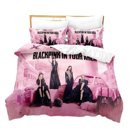 B01 Sort Pink 3D-printet Sengesæt Dynebetræk Pudebetræk Børnegave, Enkelt Seng 135x200cm