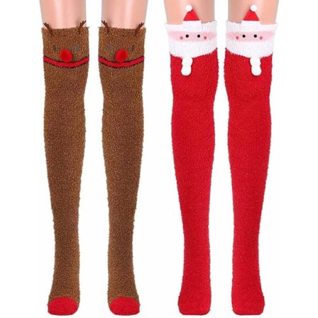 Dame Lårhøje Fuzzy Over-the-Knee Strømper - Lange Fluffy Benvarmere, Perfekte til Julehjemmesko & Hyggelig Vinterstil