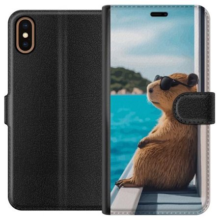 Kompatibel Tegnebogsetui til Apple Apple iPhone X Afslappet kapibara med solbriller ved havet, sjovt og humoristisk motiv der spreder glæde og feries