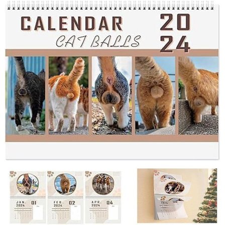 Cat Balls Calendar 2024, Funny Cat Butthole Calendar 12-månaders Cat Balls Calendar, New Funny Cat Ball Wall Calendar 2024, Julklapp