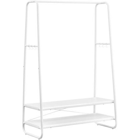 Tøjstativ med 2 hylder, 6 S-formede kroge, stålramme, Cloud White og Matte White
