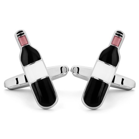 Flaviant | Silver-Tone and Black Wine Bottle Cufflinks for Men