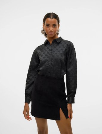 Vero Moda Vmviga Jacquard Ls Shirt Wvn Ga - Black - XS