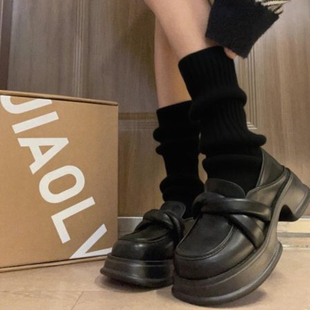 Sort Lolita Benvarmere til Kvinder, Lange Strikkede Uldsokker, Fodbetræk til Efterår og Vinter, Varme Ærmeluffer