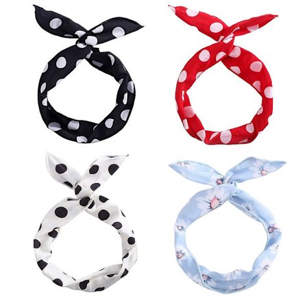 4 kappaletta retro-polkupistepannanauhaa solmupannanauhaa pupunkorvanauhaa vintage-painatuslankapannanauhaa pääpanta