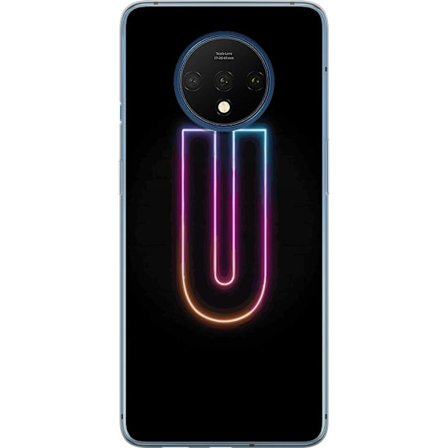 Kompatibelt Mobildeksel til OnePlus OnePlus 7T Minimalistisk neonbokstav U i fargerik lys effekt mot svart bakgrunn