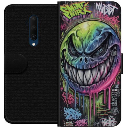 Yhteensopiva Lompakkokotelo OnePlus 7T Pro Värikäs graffitipiirros pahansuipasti hymyilevästä hirviökasvoista, jossa valuvat neonvärit