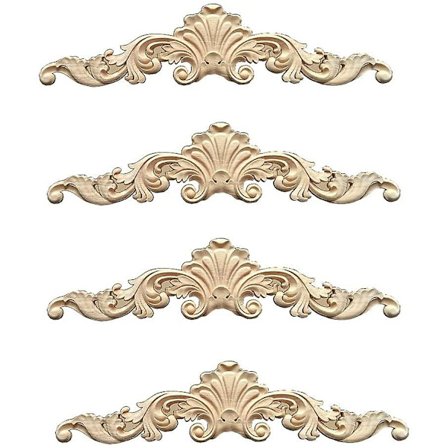 4 stk dekorative listverk i tre, utskjæringer i tre, dekorative treapplikasjoner