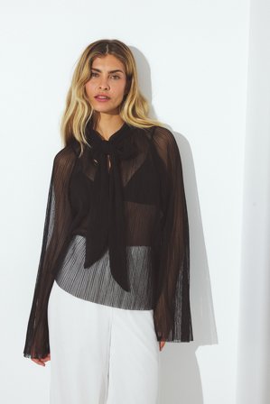 NA-KD Bow Neckline Blouse - Bluser - Sort - L