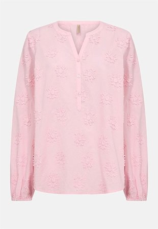 Soyaconcept - Bomuldsbluse med blomsterapplikationer i rosa til damer i størrelse XL (44) - Cellbes