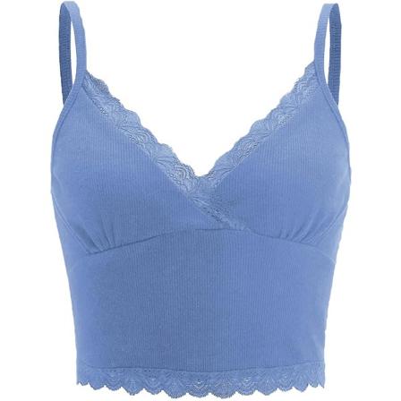 Damer Y2K spets trim V-hals ärmlös Cami Crop Top Camisole