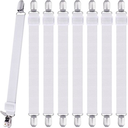 8 stk. lagenclips, justerbare lagenholdere, højelastiske stræklagenbånd med clips, lagenfastgørelser maks. stræk 120 cm, lagenholdere