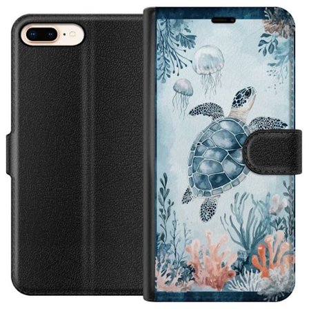 Yhteensopiva Lompakkokotelo Apple iPhone 7 Plus Akvarellimaalaus merikilpikonna korallien ja meduusojen joukossa rauhallisessa sinisessä vedenalaises
