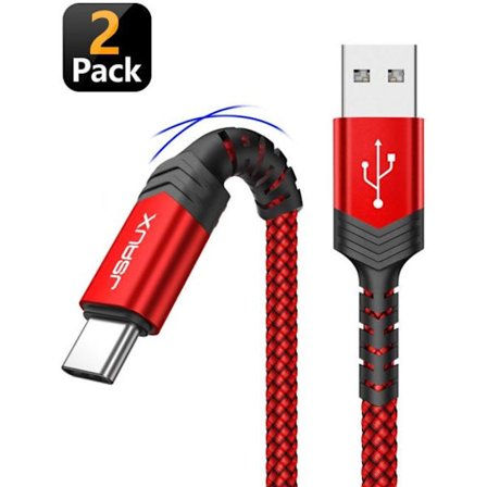 2-pack USB typ C / USB-kablar i flätad nylon, svart och röd