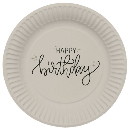Papptallerkener Happy Birthday Kremhvit/Svart 8-pakning