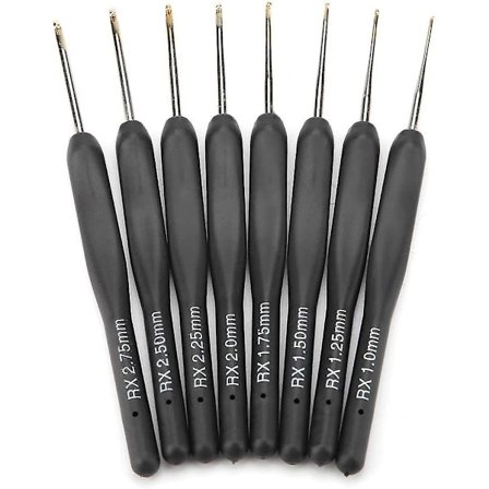 8 st svart fin mjukt handtag virknålsset, 1 mm 1,25 mm 1,5 mm 1,75 mm 2 mm 2,25 mm 2,5 mm 2,75 mm plast virknålar ergonomiska