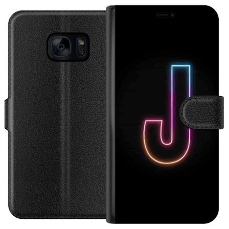 Kompatibelt Lommeboketui til Samsung Samsung Galaxy S7 Minimalistisk neonbokstav J i fargeskiftende lys mot svart bakgrunn