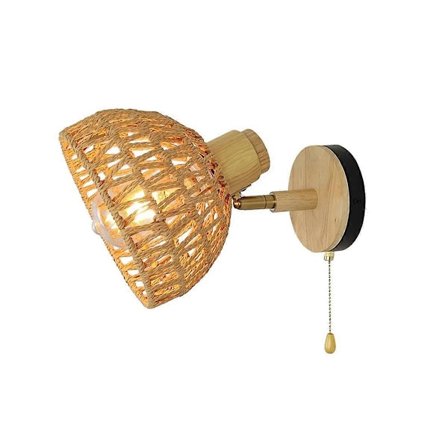 Rattan Væglamper Retro Japansk Stil Sengelampe til Soveværelse Stue Væglampe Lynlås Lamper EU Stik