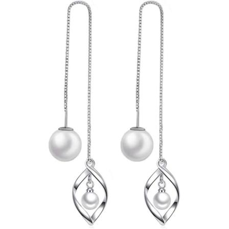 Elegante lange øredobber for kvinner, kunstige perle anheng øredobb, ørelinje sjarm smykker for kvinner og jenter (5-e-0)