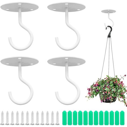 (Hvit) Sett med 4 metallveggplantekrok med skruer og en