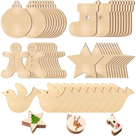 Juletrepynt i tre, 60 stykker, juletre dekorasjoner, trepynt, tredekorasjoner, jul, juletrepynt i tre