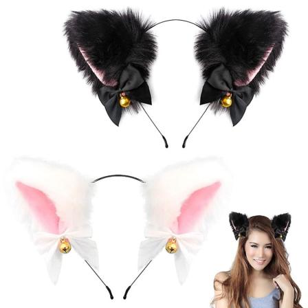 Kattöronhårband, 2 st söta katt- och rävöron i konstgjord päls, kattöron, räv-cosplay, hårband med klockor, hårklämma, hårbåge, håraccessoarer