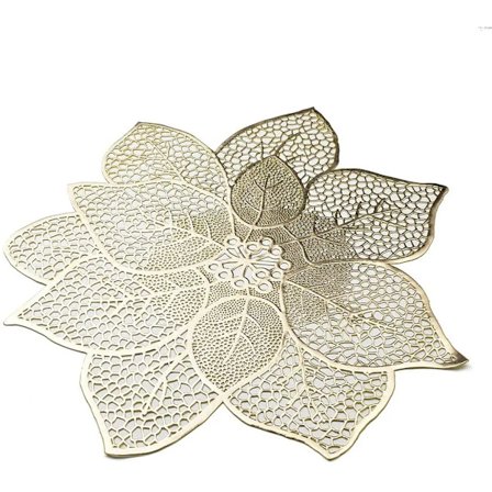 Set med 6 tvättbara köksbord Blommor bordstabletter Vattentät isolerad dryck glasunderlägg Matbord guld