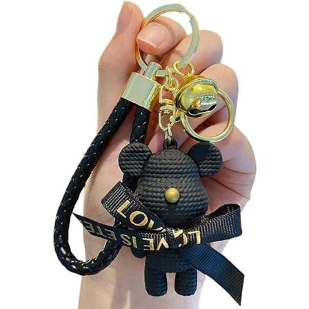 Søt nøkkelring Kawaii Anime Nøkkelringer Tilbehør, Kawaii Liten Bjørn Håndveske Charm Bil Tegneserie Nøkkelring for Jente Kvinner-Ullbjørn-svart