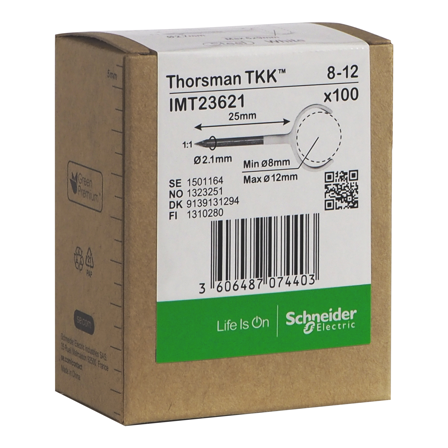 Schneider Electric IMT23621 Klemmer spiker, 100-pakning, rund kabel 8-12, 2,1x25 mm, Installasjonsmaterial