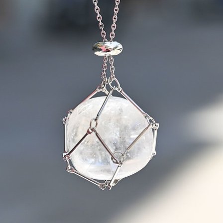 Crystal Holder Cage Necklace Crystal Net Metal Necklace WHITE