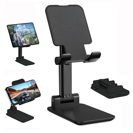 Innovativt sammenleggbart og justerbart telefonstativ, skrivebordsstativ for telefon, egnet for iPad, Samsung Mini og alle smarttelefoner (svart).