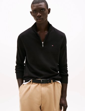 Tommy Hilfiger Essential Cotton Zip Mock - Black - XXL