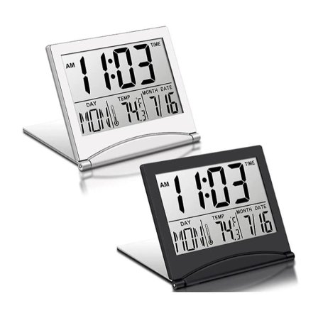 2 st digitala reseväckarklockor hopfällbar LCD-klocka med kalender temperatur snooze-läge bärbar, kuolu