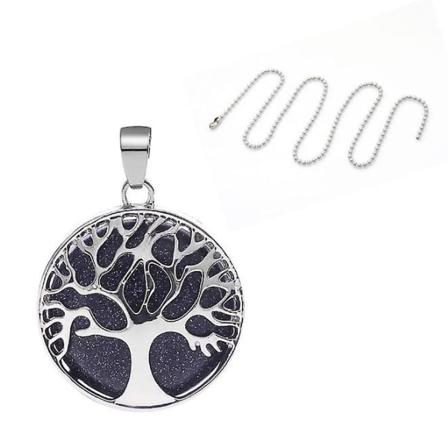Reiki-halsband med silverhänge i form av livets träd och tigeröga - Kristaller, chakrastenar, 25 mm B