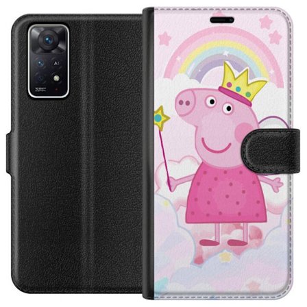 Yhteensopiva Lompakkokotelo Xiaomi Redmi Note 11 Pro 5G Peppa Pig prinsessamotiivi kruunulla, siivillä ja sateenkaarella, satumainen lasten kuvitus p