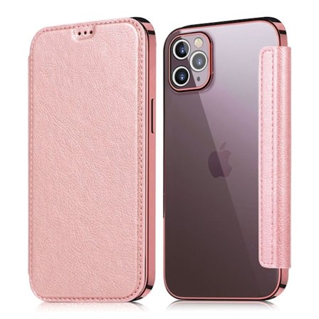 Skal för iPhone 15 Plus 6.7 Roséguld Elektroplätering transparent Magnetisk Flip 2 i 1