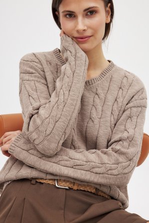 Claire Rose x NA-KD Kabelstickad tröja - Kabelstickade Tröjor - Beige - XS