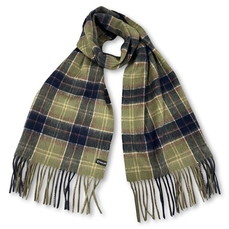 Highlands | Bufanda de cuadros de lana de estilo caza en verde y azul para hombres - Bufandas de invierno