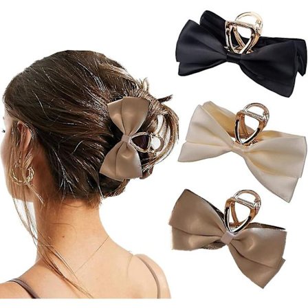 3 stk. Fashion Dobbeltsidet Store Sløjfe Hårklemmer, Elegant Metal Hajklemme Til Tykt Hår, Hårtilbehør