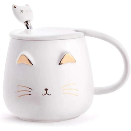 Hvid Kat Krus, Sødt Killing Keramisk Kaffekrus med Rustfrit Stål Ske, Nyhed Kaffekrus Kop til Katteelskere Kvinder Piger