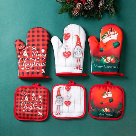 2Pcs/set Christmas Microwave Mitts Thick Household Kitchen Microwave Oven Gloves Heat Insulation Oven Gloves Baking Heat