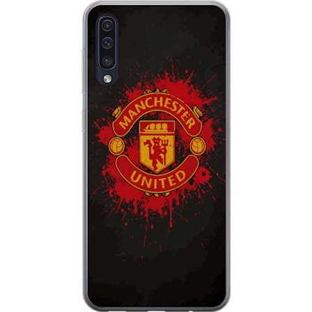 Kompatibelt Mobildeksel til Samsung Samsung Galaxy A50 Manchester United logo i rød og gul farge med røff sportslig bakgrunn