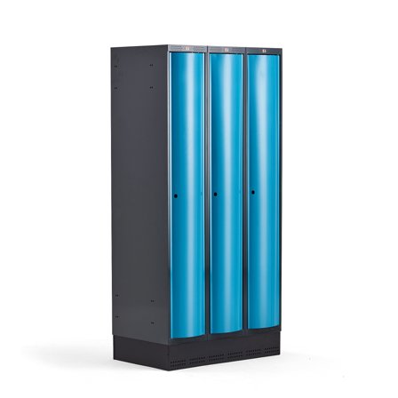 Kleiderspind CURVE mit Sockel, 3 Module/1 Tür, 1890 x 900 x 550 mm, blau
