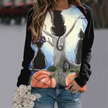 Kvinder Halloween Sweatshirts Græskar Ansigt Dansende Skeleton Skjorte Langærmet Sweater Funny Graphic Pullover style 17 3XL