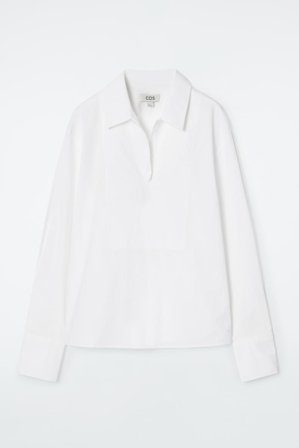 COS Damen Hemd Aus Popeline Mit Latzkragen - Weiss