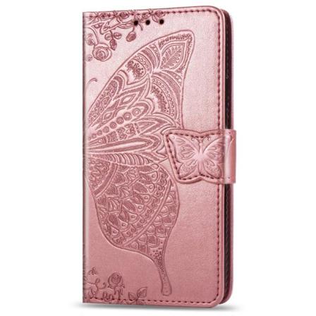 Samsung A21s Plånboksfodral Pu-läder 4-fack Motiv Fjäril Rosa Guld