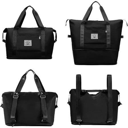 Udvidbar Rejsetaske til Kvinder med Trolley-lomme, Weekend Overnatningstaske Hospitalstaske med Dobbelte Skulderstropper, Kabinetaske Sort-ny